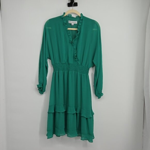 EMMA & MICHELE Womens Ruffle Knee Length Dress Green V Neckline Size Medium - Picture 2 of 11